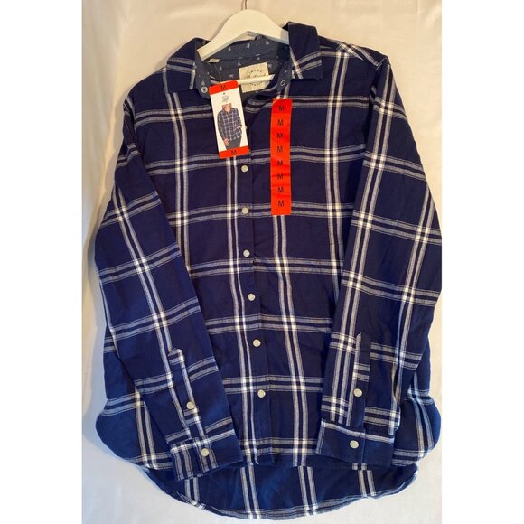 Jachs New York Women Plaid Button-Up Shirt Medium Navy White Flannel Long Sleeve - Picture 7 of 10